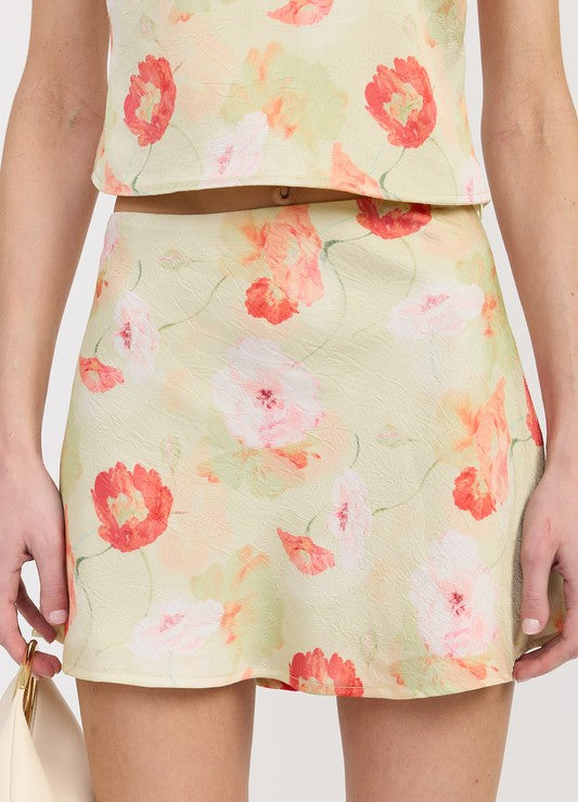 Petal Sway Bias-Cut Satin Mini Skirt – Neon Spur