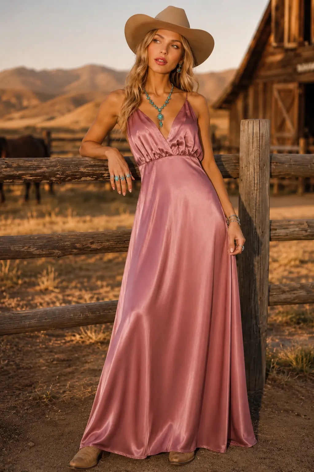 Desert Rose Satin Maxi Dress