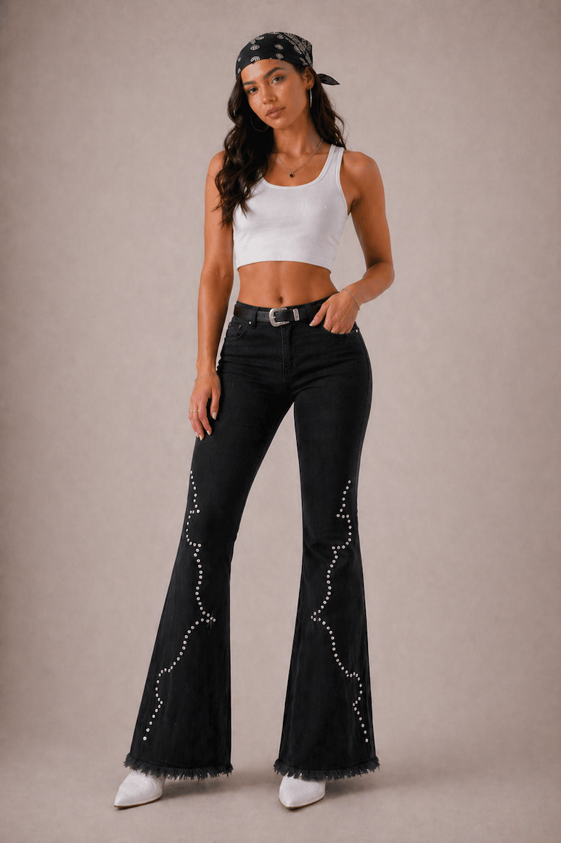 Santa Fe Bell Bottom Jeans- Black Denim GJG DENIM