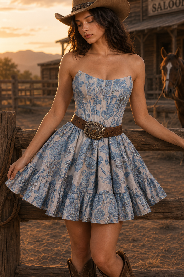 Andrea & Leo Fit and Flare Mini Floral Shimmer Dress DiscountDressShop