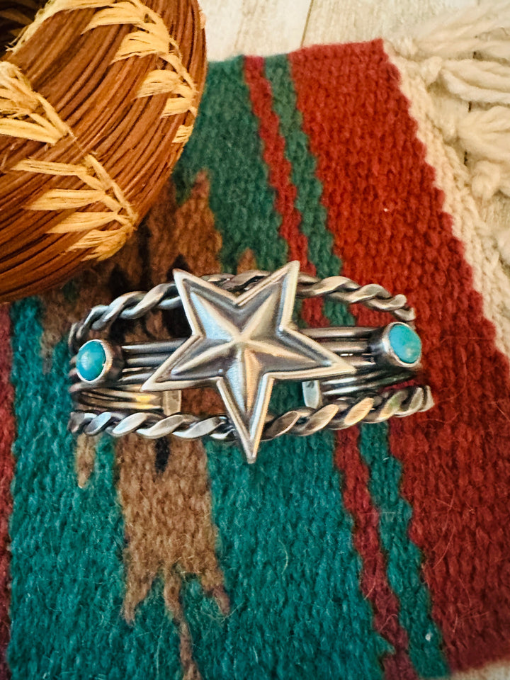 Handcrafted Sterling Silver & Turquoise Star Cuff Bracelet Nizhoni Traders LLC