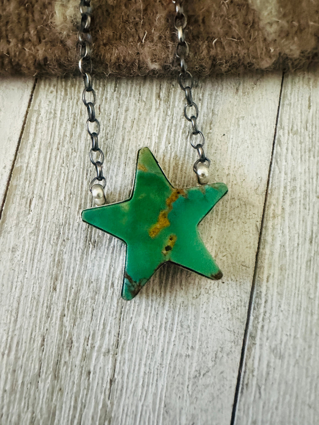 Handcrafted Sterling Silver & Turquoise Star Necklace- Green Nizhoni Traders LLC