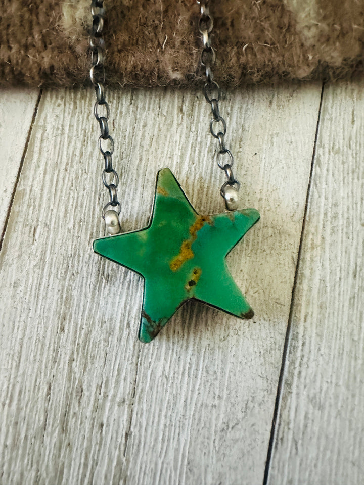 Handcrafted Sterling Silver & Turquoise Star Necklace- Green Nizhoni Traders LLC