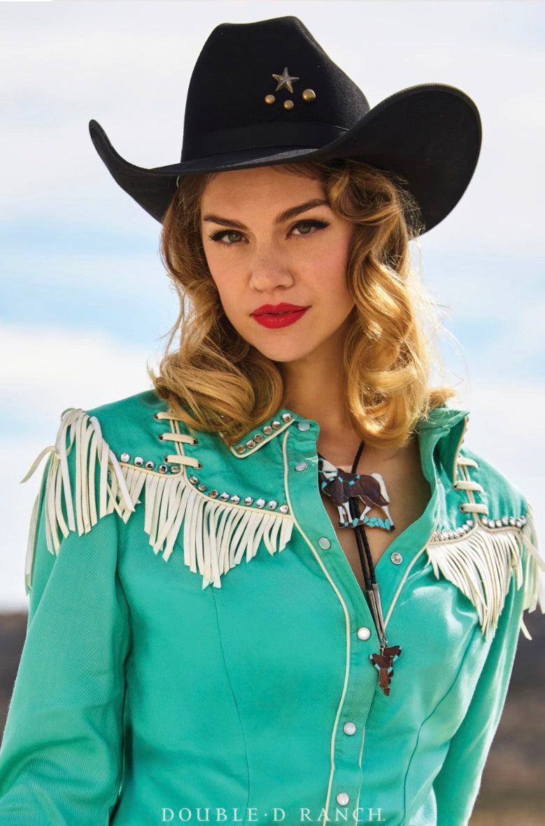 Double D Ranch Rodeo and Rhinestones Long Sleeve Western Blouse Neon Spur