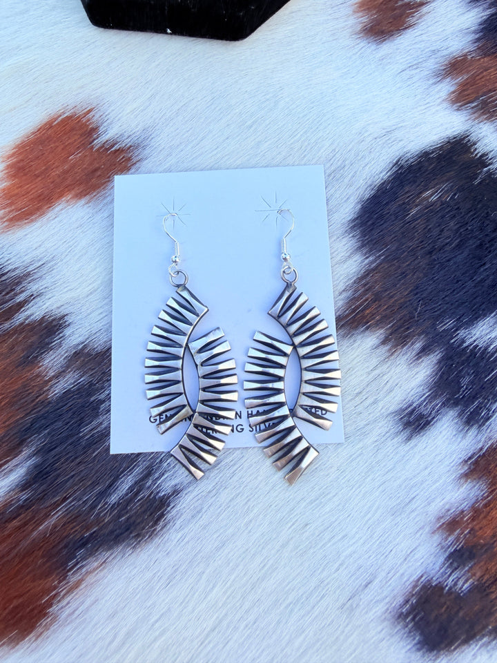 Handcrafted Beth Dutton Collection Sterling Silver Dangle Earrings Nizhoni Traders LLC