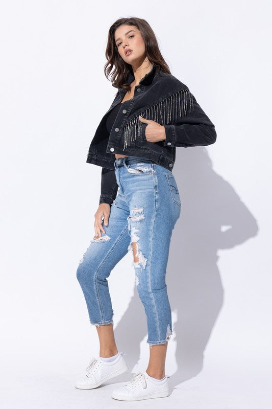 Rhinestone Fringe Crop Jacket