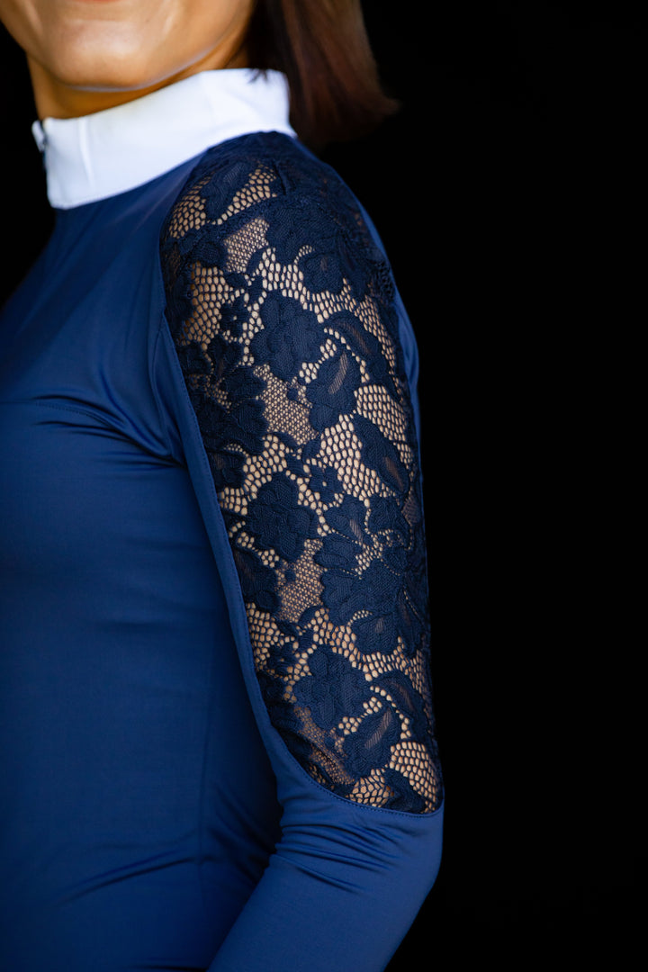 Navy Long Sleeve Lace Quarter Zip