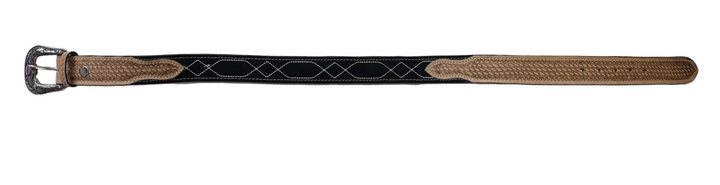 Western Stitch Genuine Suede & Hand Tooled Leather Belt -Black