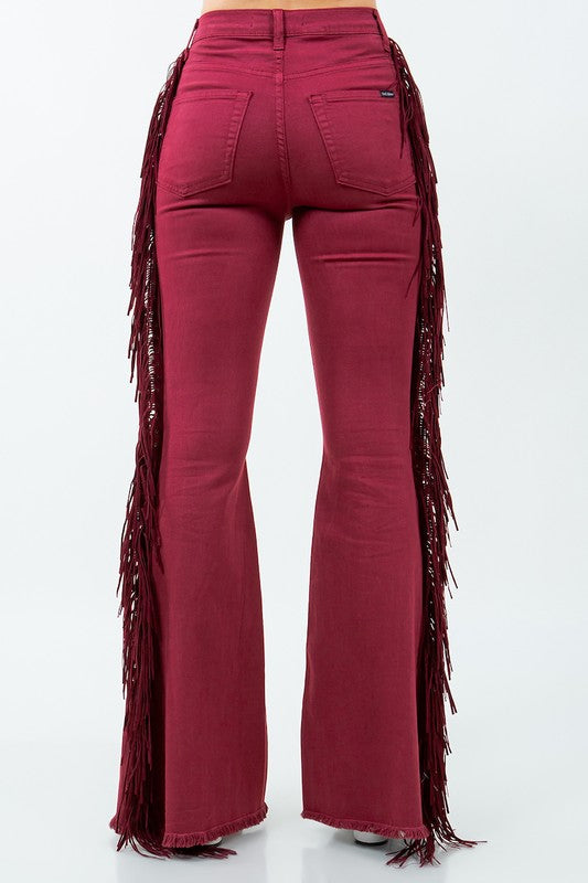 Texas Sun Fringe Bell Bottom Wine - 30” Inseam