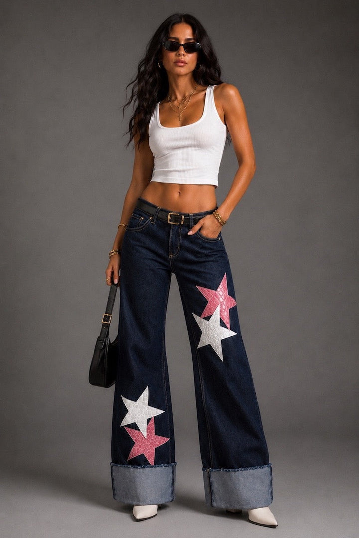 Malibu Outlaw Wide Leg Cuffed Jeans GJG DENIM