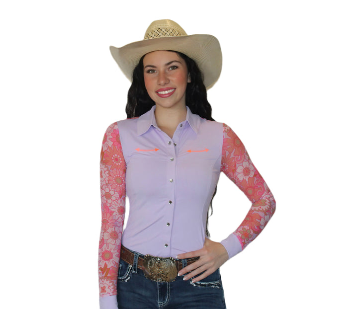 AeroTEQ Lilac Bloom Mesh Pearl Snap Rodeo Shirt