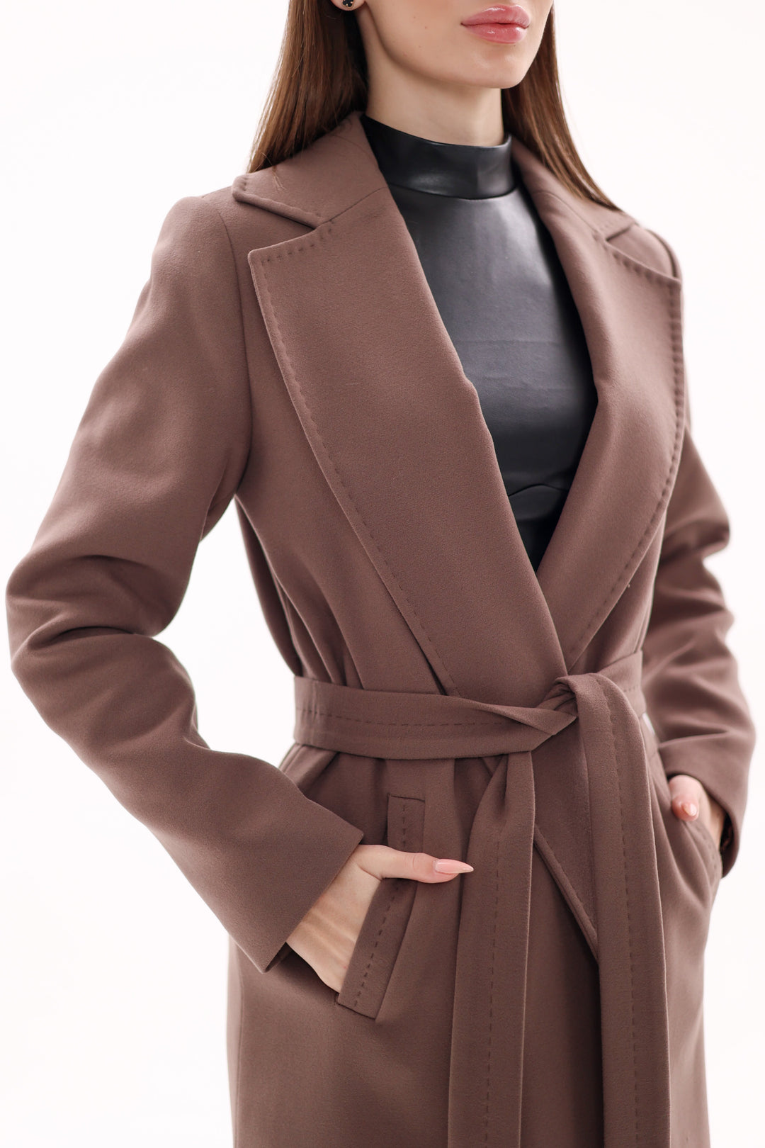 Harrington Classic Wraparound Overcoat -Mocha Mousse