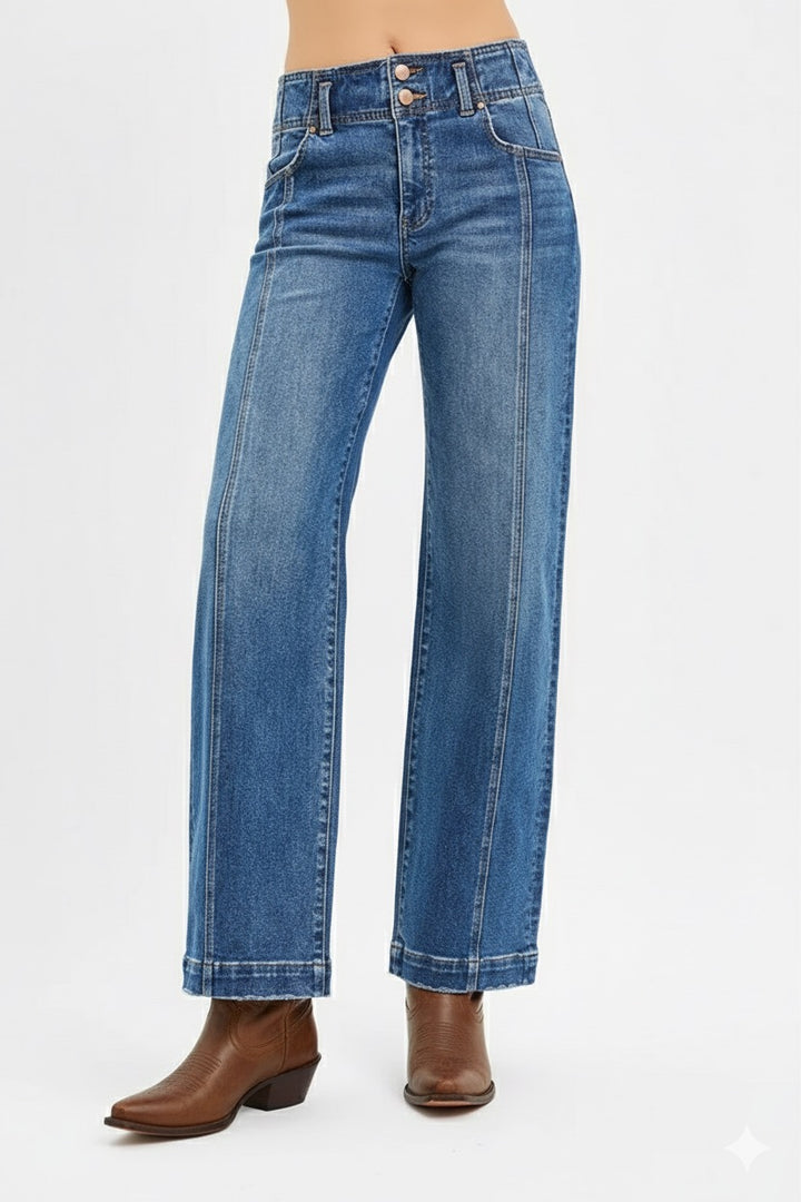 Risen Mid Rise Fit Wide Leg Baggy Jeans