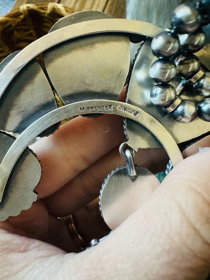 Handcrafted Golden Hills Turquoise & Sterling Silver Squash Blossom Necklace and Earring Set by Mary Ann Spencer