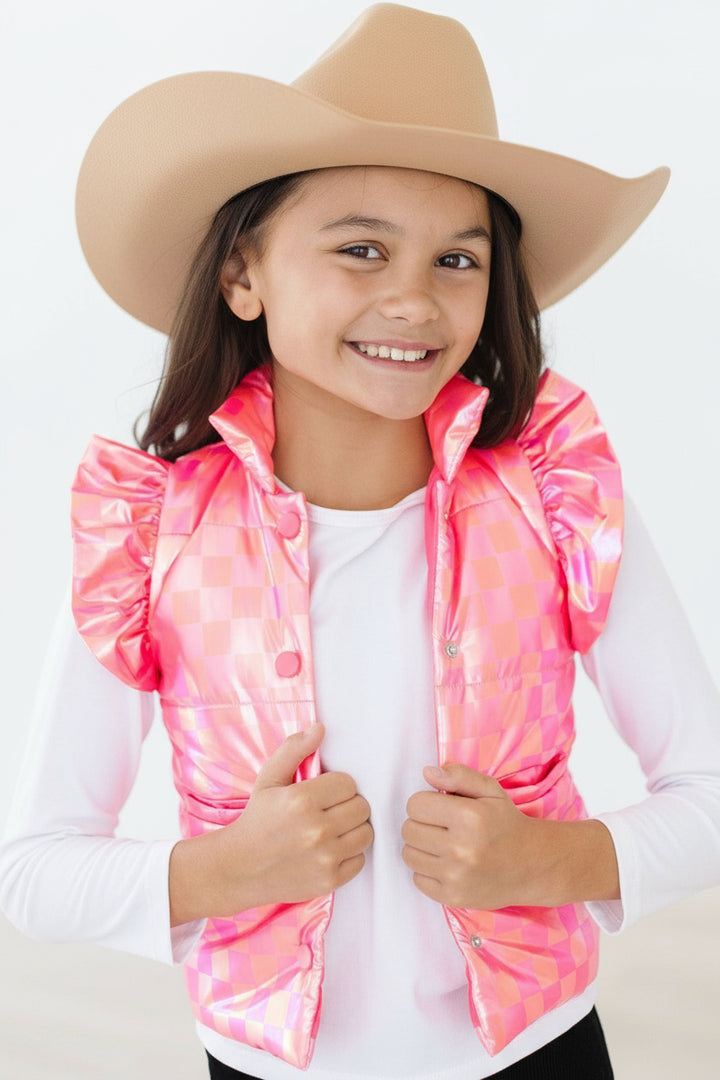 Neon Pink Checker Puffer Vest