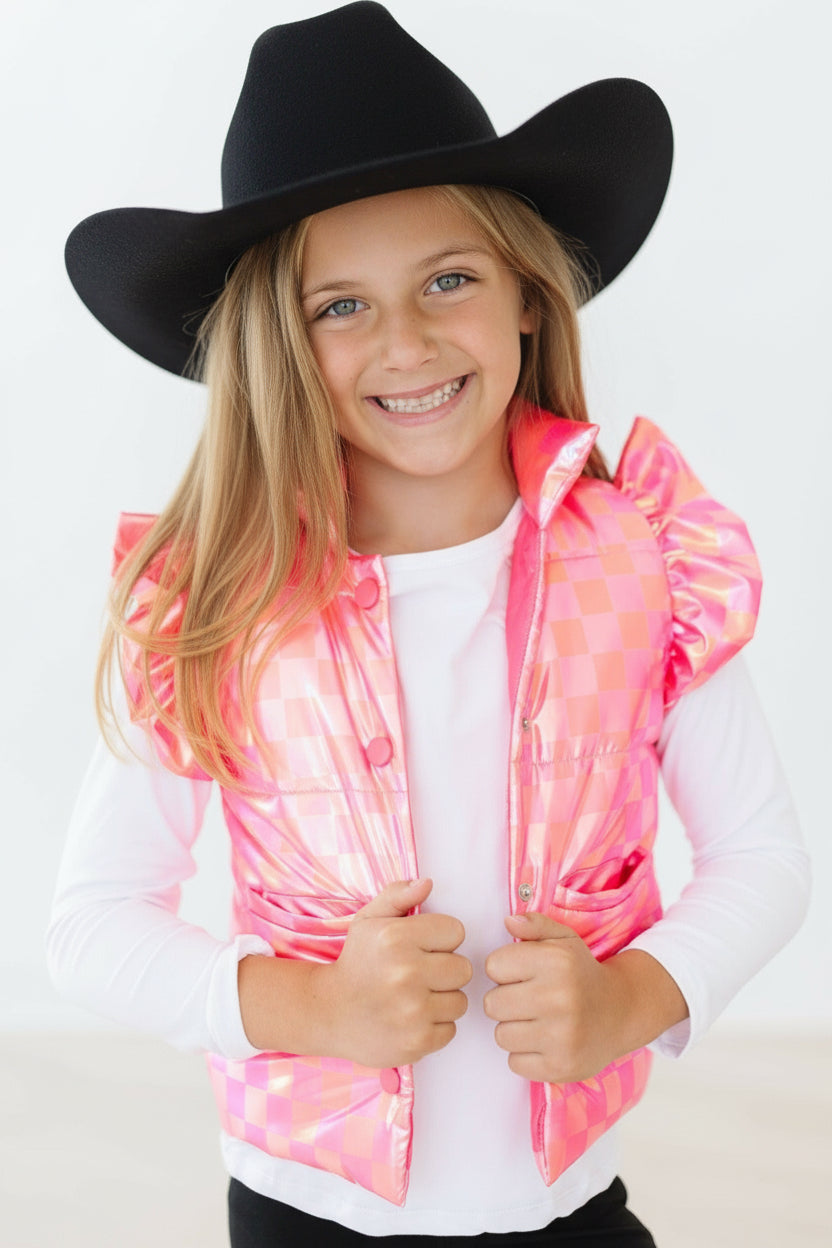 Neon Pink Checker Puffer Vest