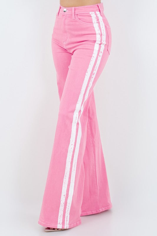 Pink & White Striped Wide Leg Jean -34" Inseam