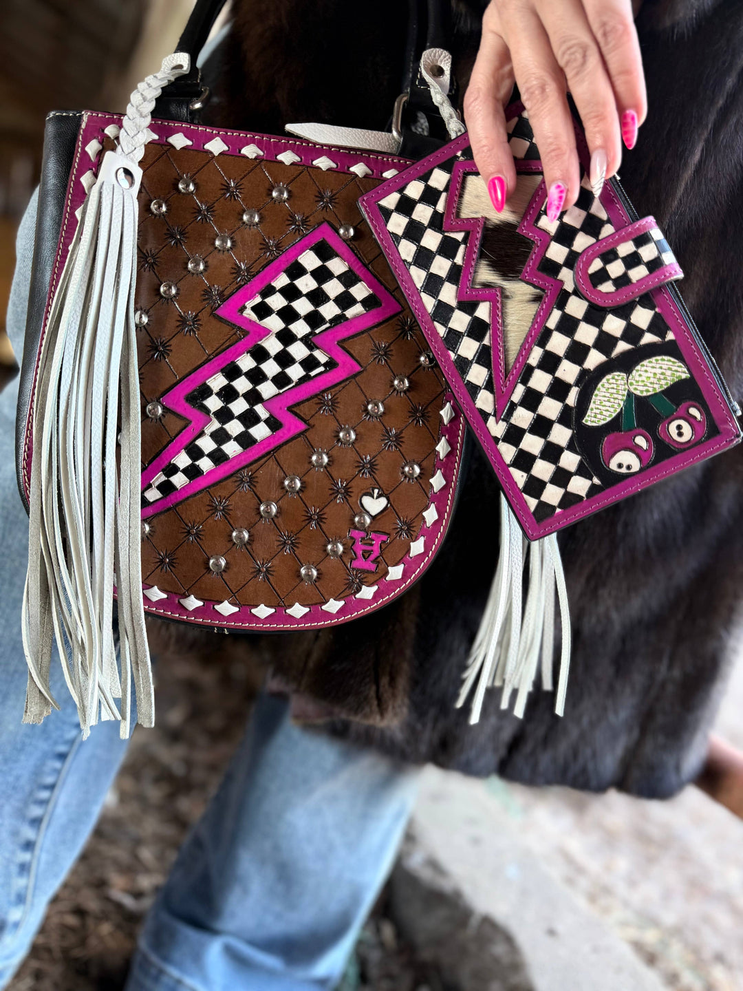 Pink Electric Rodeo Fringe Tote Neon Spur