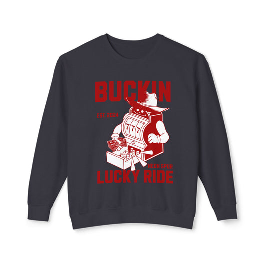 Buckin Lucky Ride Unisex Lightweight Crewneck Sweatshirt