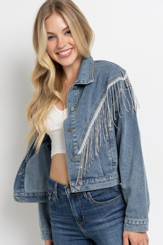 Rhinestone Fringe Crop Jacket