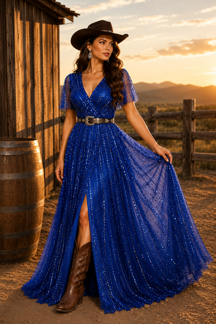 Sequin Embellished A-Line Dress Tux-USA®