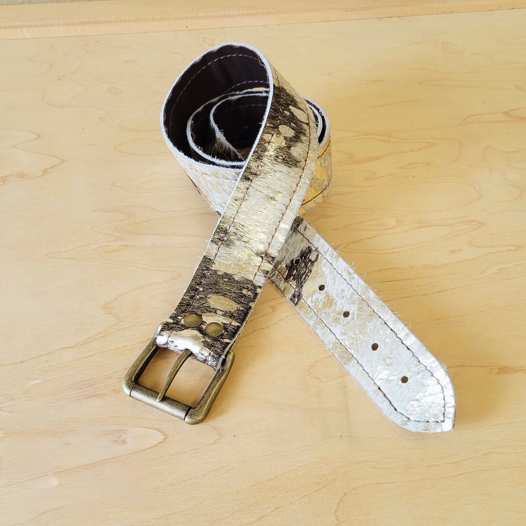 Silver & Stardust Hair-on-Hide Silver Metallic Genuine Leather Belt