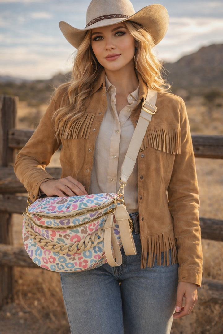 Pastel Cheetah Outlaw Crescent Crossbody Sling Bag Neon Spur