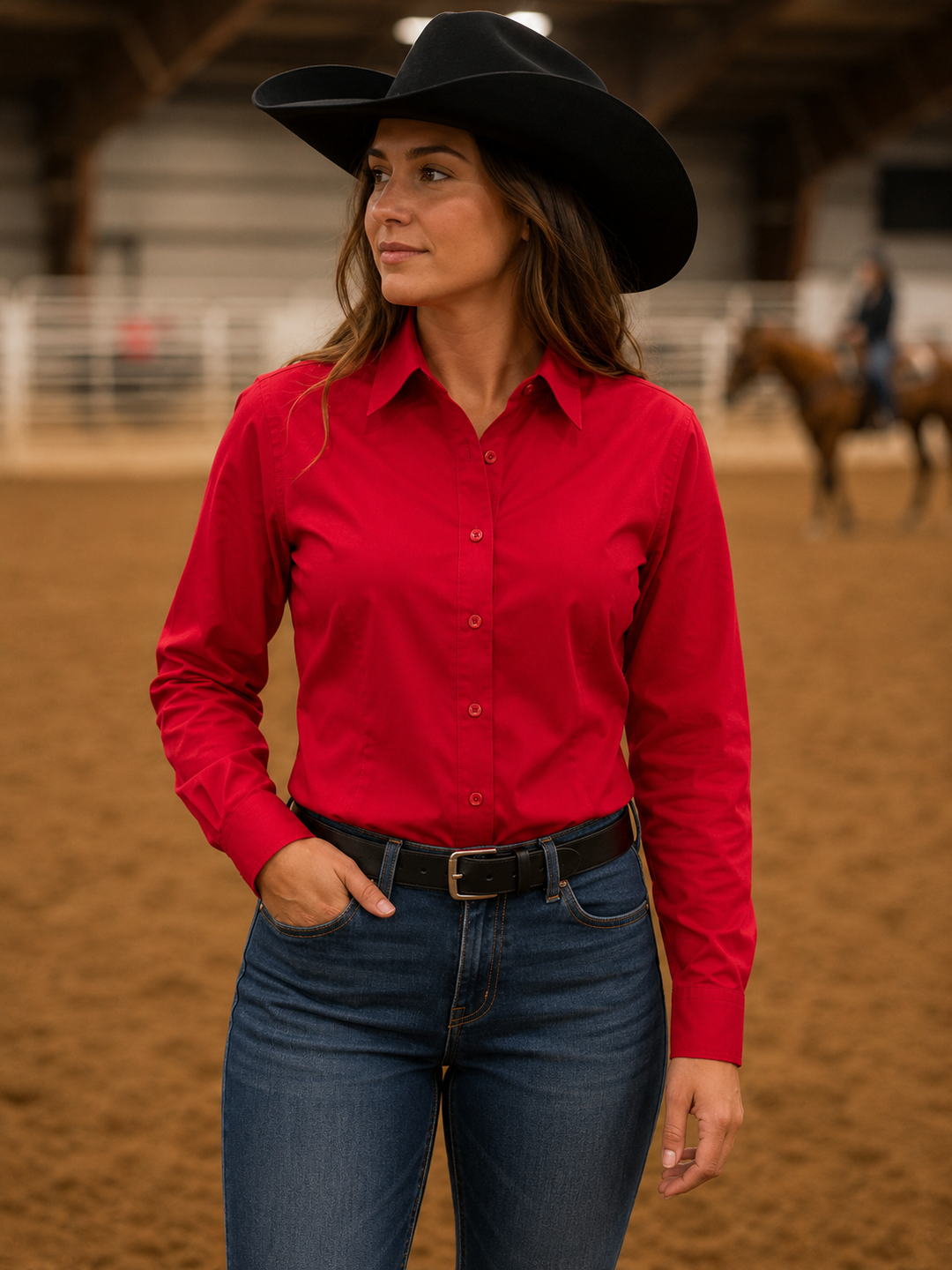 Black Crystal Turn & Burn Classic Fit Button-Up Rodeo Shirt -Red Neon Spur