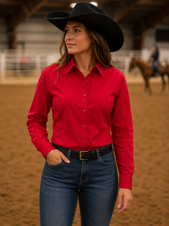 Black Crystal Turn & Burn Classic Fit Button-Up Rodeo Shirt -Red Neon Spur