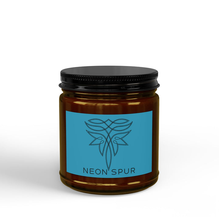 Turquoise Boot Stitch Soy Scented Candle Jar — 4oz & 9oz Amber Jar with Black Lid