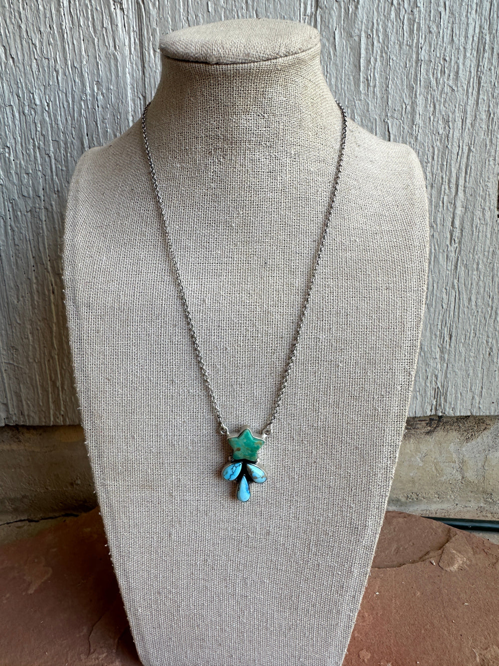 Handmade Sterling Silver, Turquoise & Golden Hills Turquoise STAR Necklace Signed Nizhoni Nizhoni Traders LLC