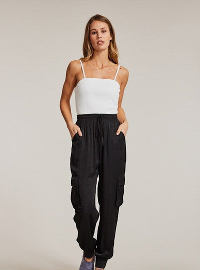 Textured Satin Cargo Pants