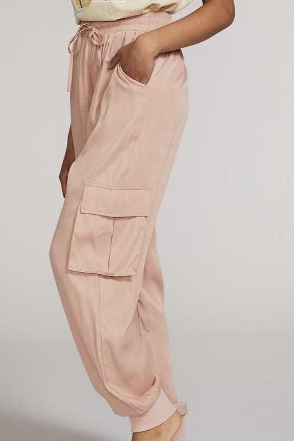 Textured Satin Cargo Pants