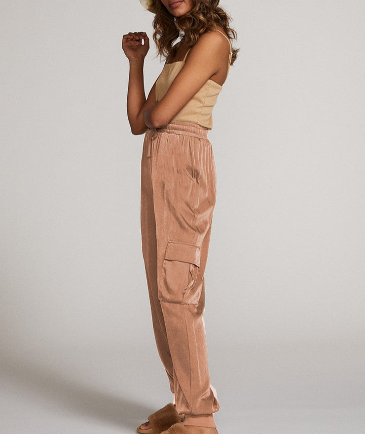 Textured Satin Cargo Pants