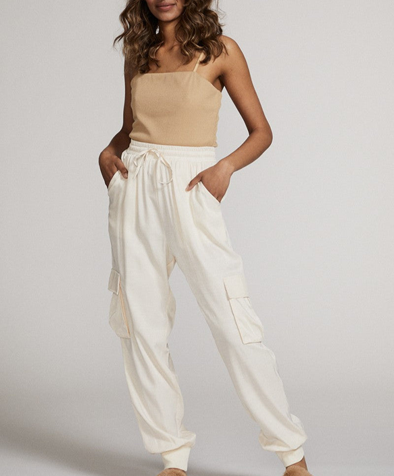 Textured Satin Cargo Pants