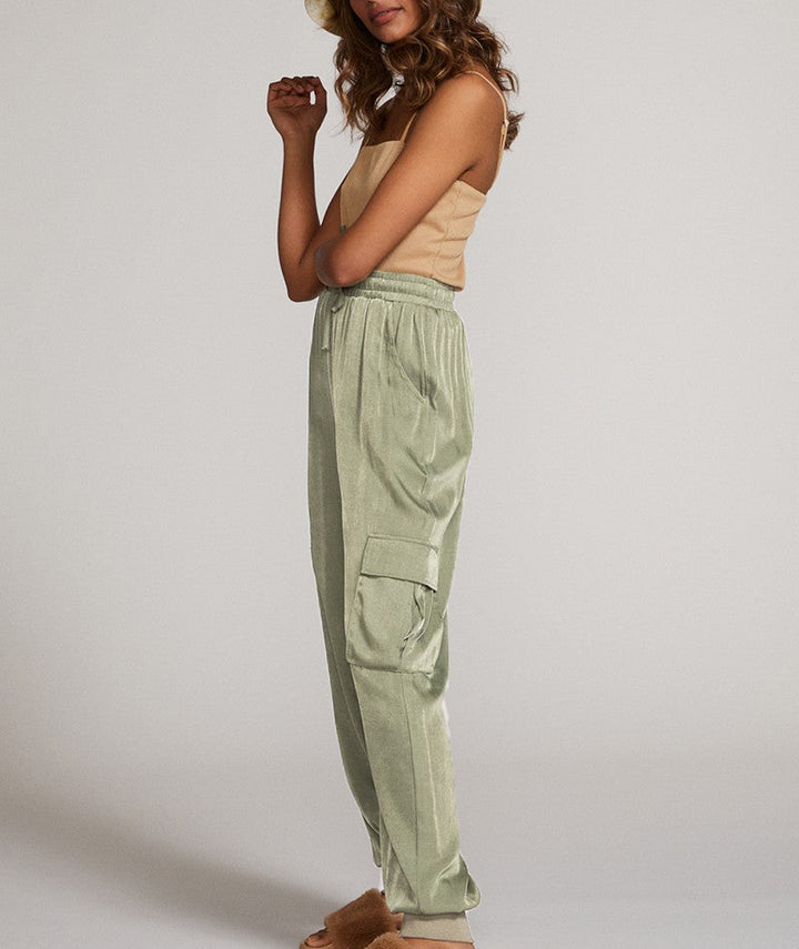 Textured Satin Cargo Pants