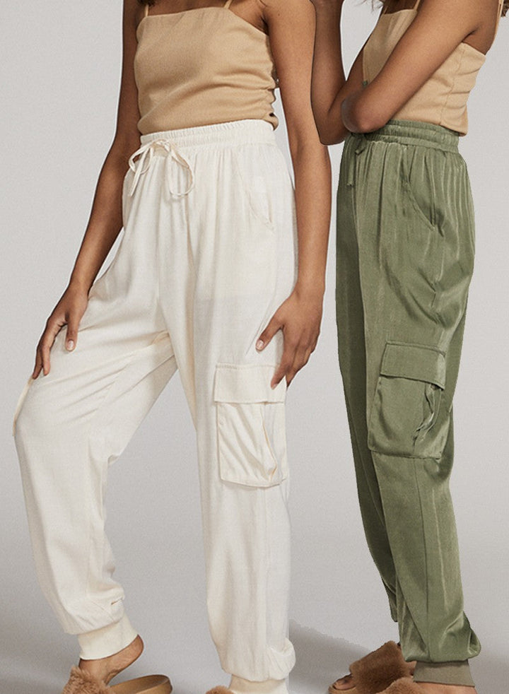 Textured Satin Cargo Pants