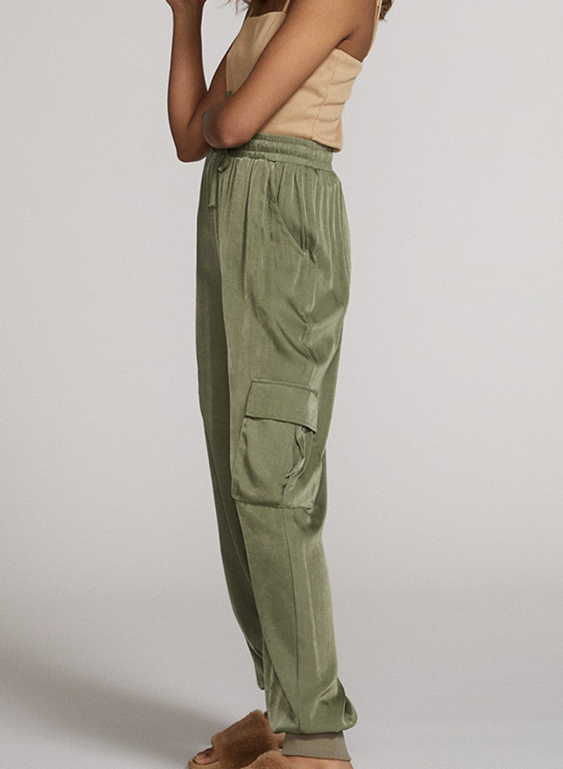 Textured Satin Cargo Pants