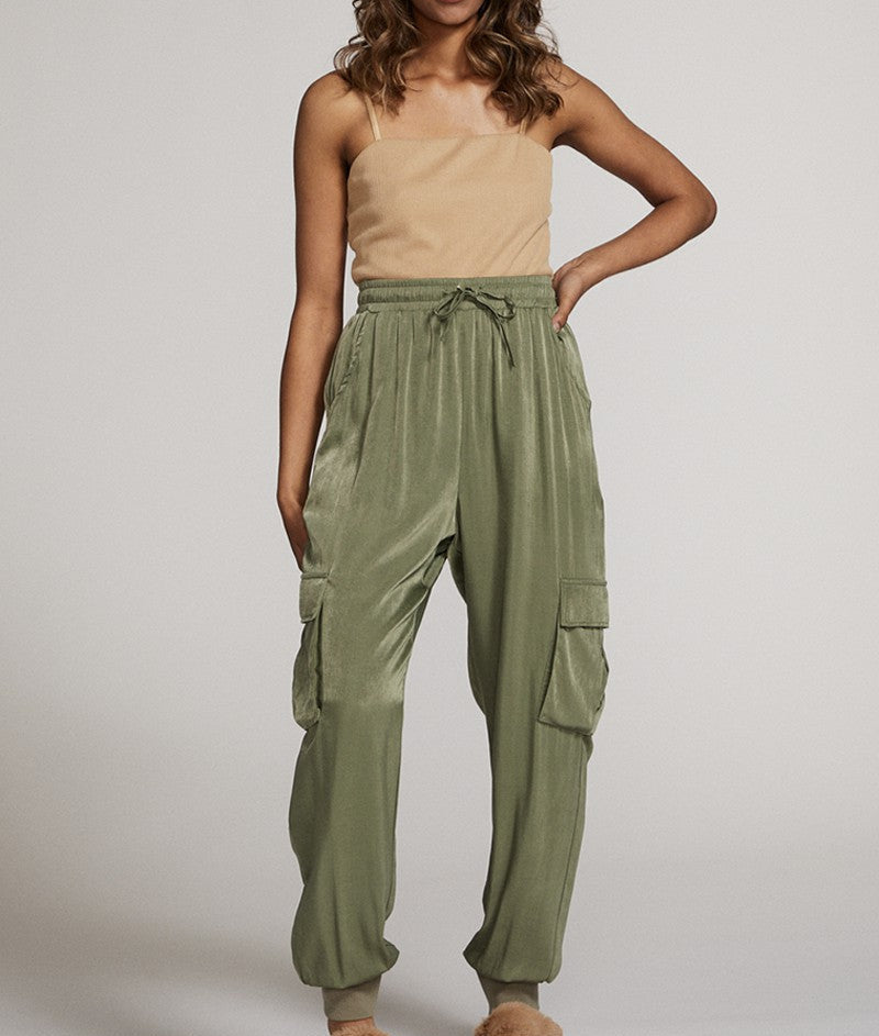 Textured Satin Cargo Pants