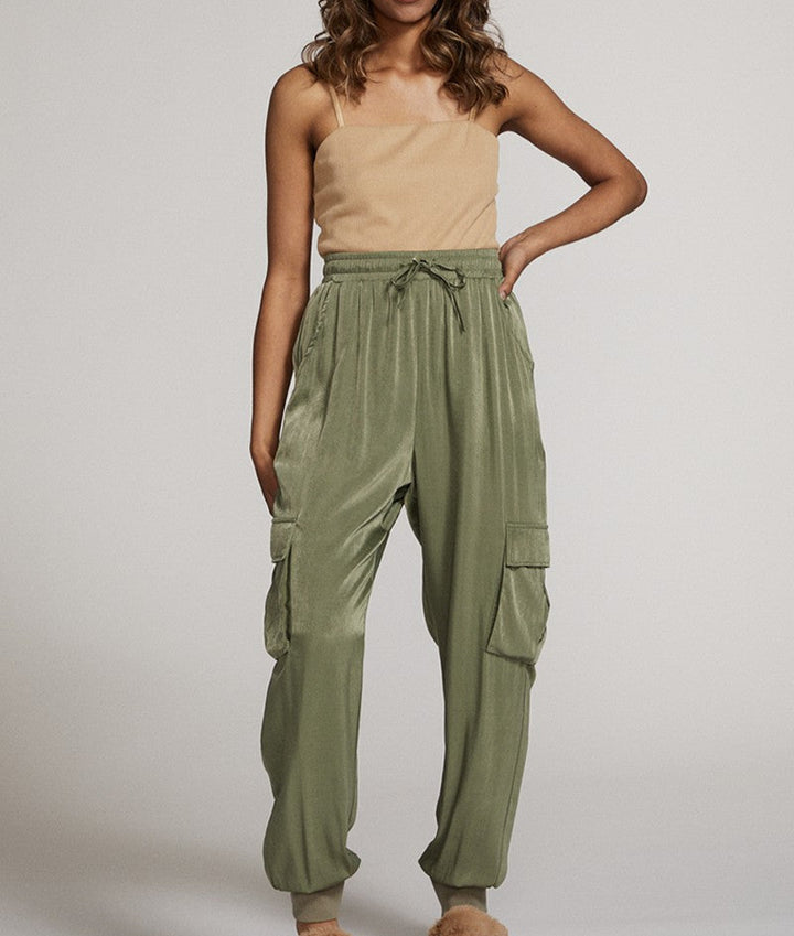 Textured Satin Cargo Pants