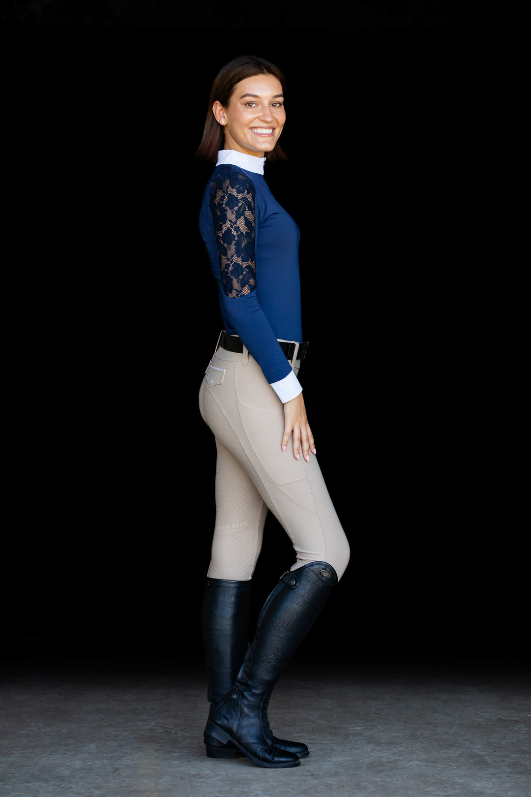 Navy Long Sleeve Lace Quarter Zip