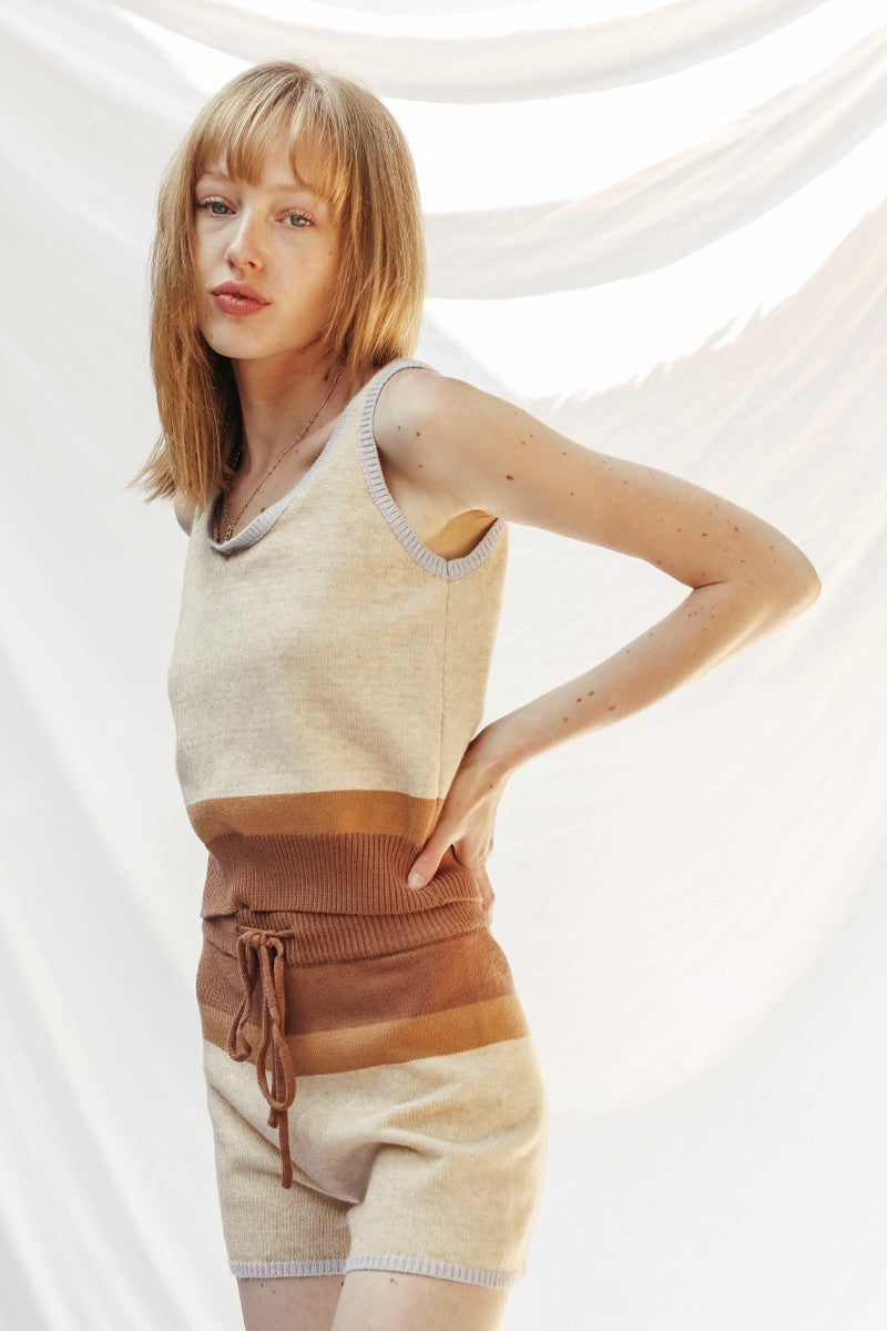 Color Block Knit Lounge Shorts Set