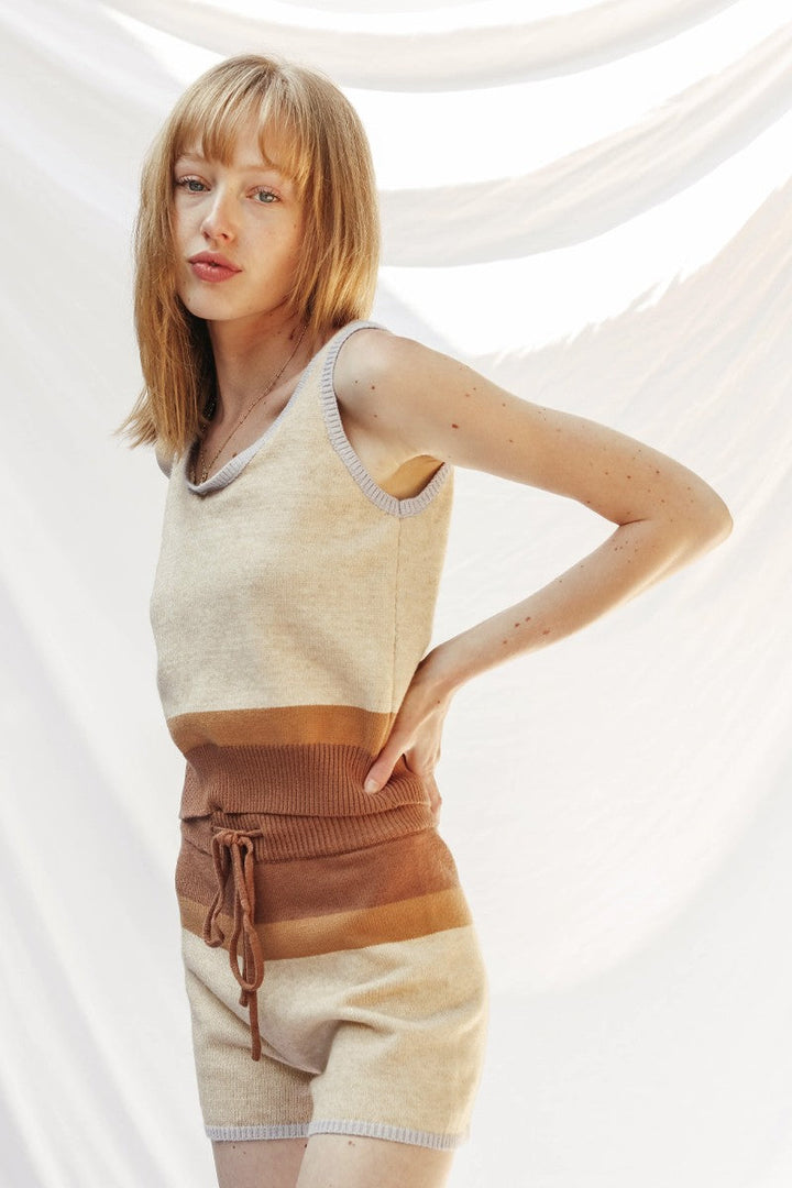 Color Block Knit Lounge Shorts Set