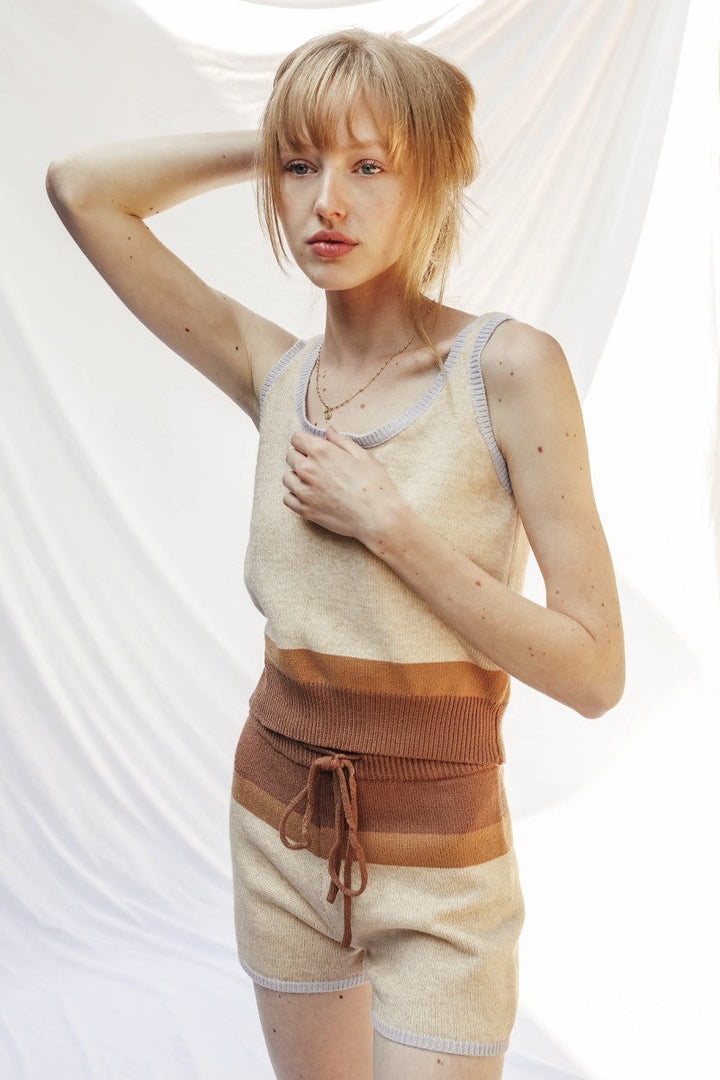 Color Block Knit Lounge Shorts Set