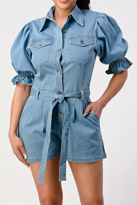 Denim Puff Sleeve Romper