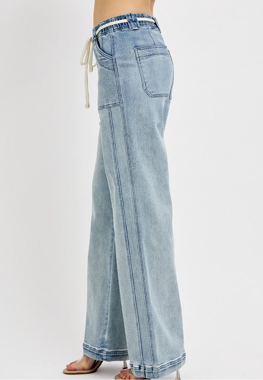 Randi Straight Wide Leg Jeans with Pockets