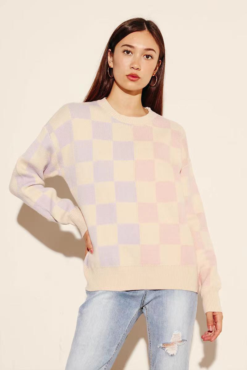 Two Tone Pastel Check Sweater