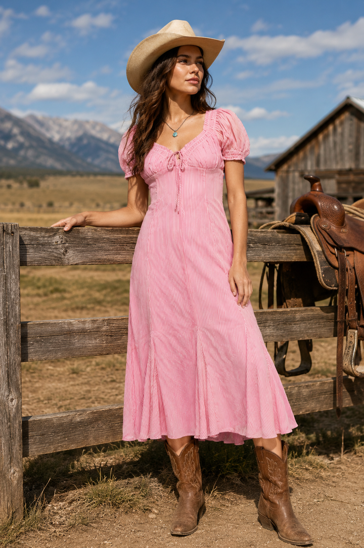 Pink Prairie Daydream Ruffle Godet Midi Dress Emory Park