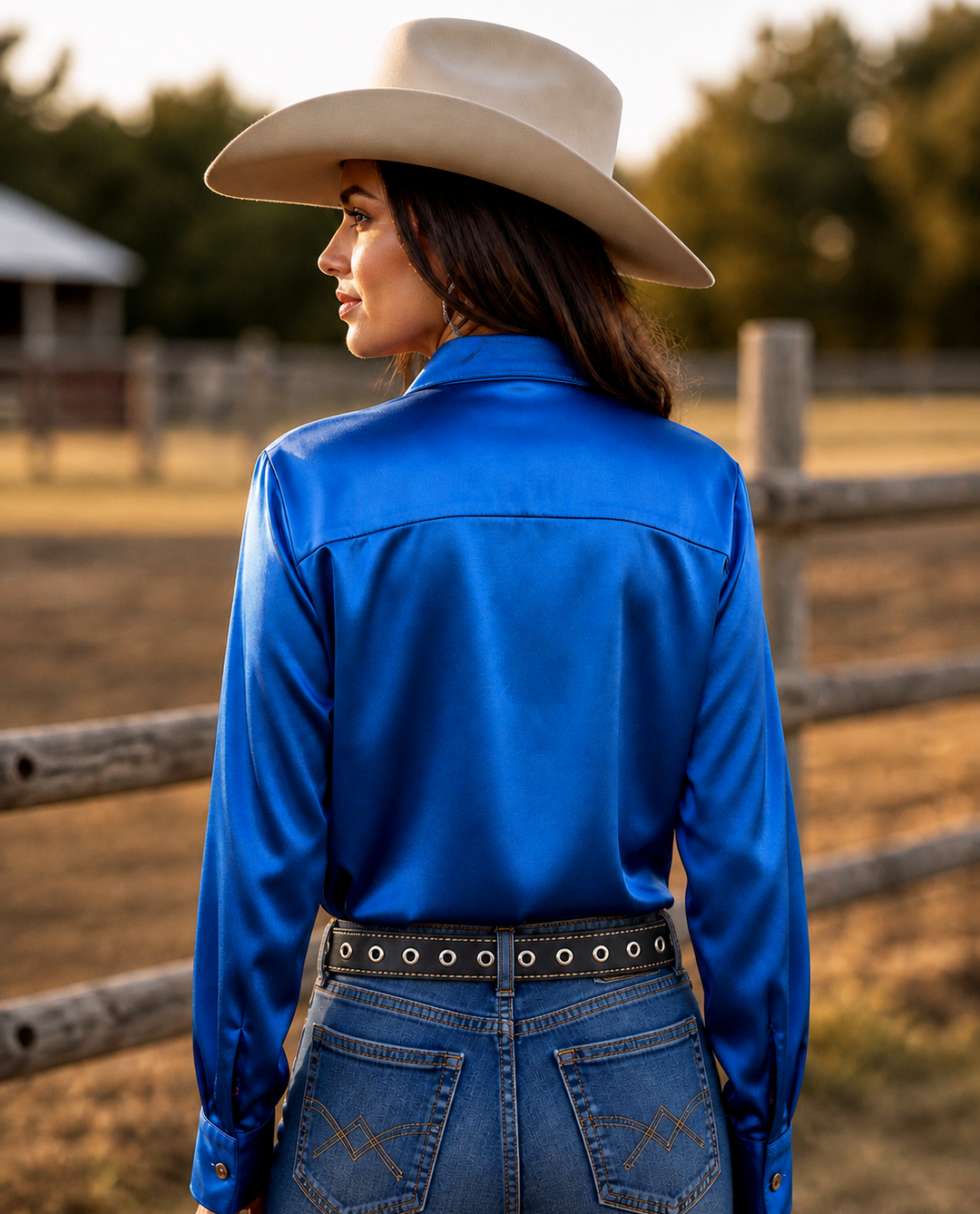 Reach For The Crown Satin Button Up Rodeo Shirt Blouse