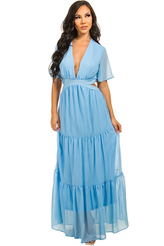 Chiffon Side Cut Maxi Dress